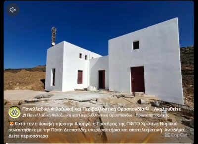 Επίσκεψή της Προέδρου της ΠΦΠΟ Χριστίνα Νομικού στην Αμοργό, συνάντηση με την Πόπη Δεσποτίδη, Αντιδήμαρχο Τουρισμού και Κοινωνικής Πρόνοιας και υπεύθυνη για τα αδέσποτα ζώα του Δήμου Αμοργού.
